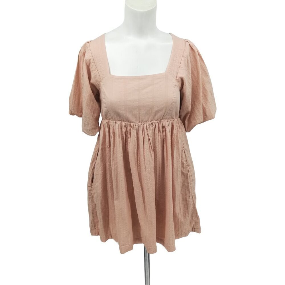 Lulus Puff Sleeve Open Back Empire Waist Babydoll Mini Dress Size S Blush Pink